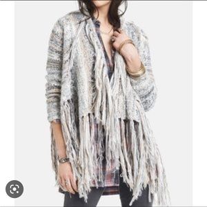 Free People Wool Alpaca Blend Knit Fringe Open Front Boho Cardigan